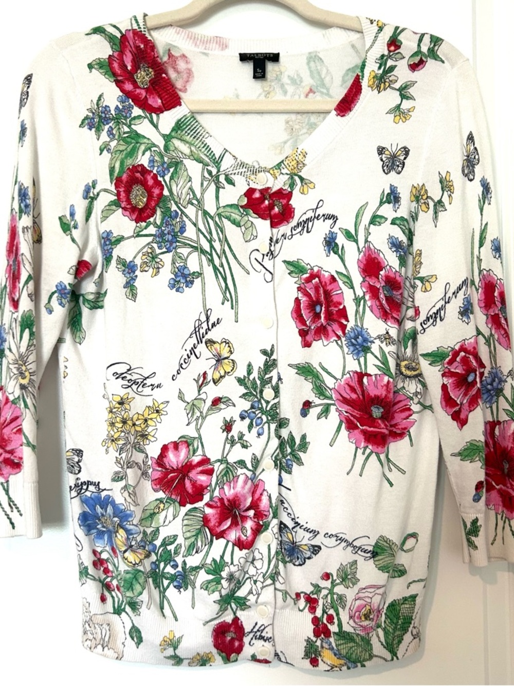 Talbots Cottage Floral Lightweight Charming Cardigan SZ SP White Spring